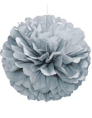 Sølvfarget Puff Pom Pom 40 cm