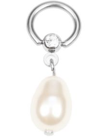 BCR Piercing med Klar Sten og Hengende Kremhvit Perle