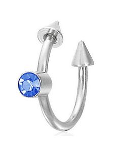 Øyenbrynspiercing med Spike Kuler & Blå Sten - 1,2 x 10 mm