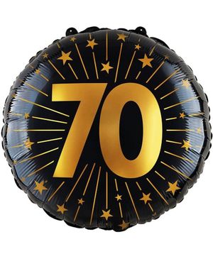 70-års Feiring - Svart og Gull Folieballong 46 cm