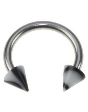 Rund Øyenbrynspiercing med Svarte og Hvite Spike Kuler - 1.2 x 8 mm