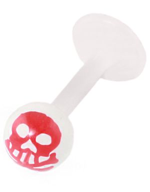 Labret m/Dødninghode - Hvit/Rød - Strl 1,2x8x4mm