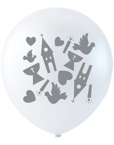 6 stk 26 cm - Hvite Ballonger Konfirmasjon