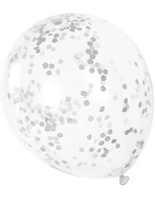 6 stk 30 cm Gjennomsiktige Ballonger med Sølvfarget Konfetti
