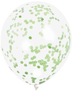 6 stk 30 cm Gjennomsiktige Ballonger med Grønn Konfetti
