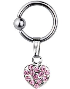 Heart With Pink Stones - 1.6 x 10 mm BCR Piercing