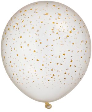 6 stk Klare Ballonger med Gullfarget Stjernemotiv 30 cm