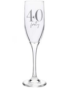 40 ÅR - Champagneglass med Sølvfarget Tekst i Gaveeske 22 cm