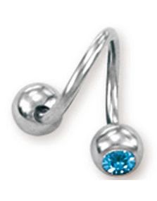 Curve Øyenbrynspiercing med Lys Blå Stener - 1.2 x 8 mm