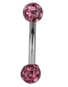 Dual Glitter Ball Øyenbrynspiercing - Rosa - 1.2 x 8 mm