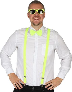 Kostymesett - Neon Gule Briller, Bukseseler og Sløyfe