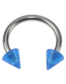 Rund Øyenbrynspiercing med Blå Spike Kuler - 1.2 x 8 mm