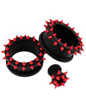 Svart Piercing Tunnel med Røde Spikes