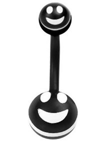 Svart og Hvit Navlepiercing med Smiley