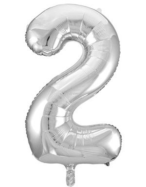 Tallet 2 - Sølvfarget JUMBO Folieballong 86 cm