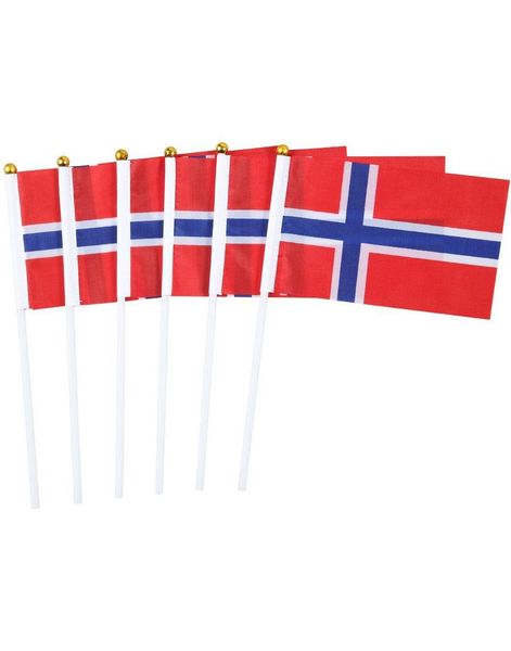 6 stk Små Norske Håndflagg på Pinne 25 cm