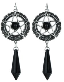 Sølvfargede Pentagram Øredobber og Svarte Stener