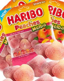 1782777600_124 Haribo Peaches Melba - Sukret Vingummi 80 gram - Hel Eske