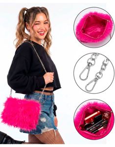 Rosa Skulderveske i Plysj
