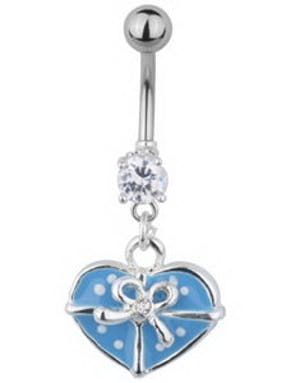Gift Wrapped Heart Navlepiercing - Blå