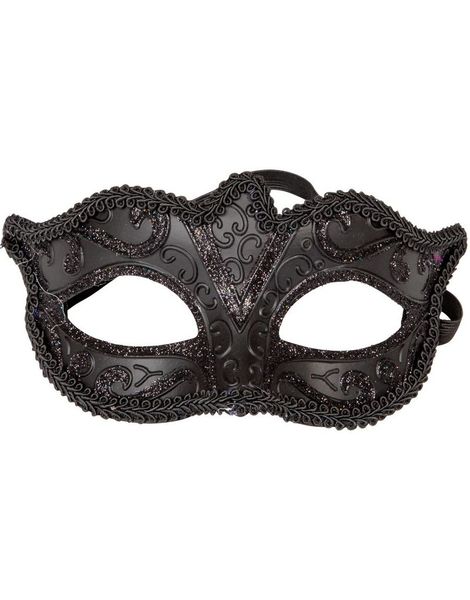 Venetian Svart Øyemaske m/Glitter