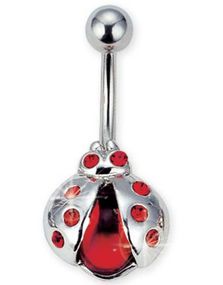 Red Daisy Bug - Navlepiercing i Ekte Sølv