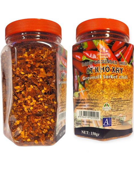 Dried Grounded Chili - Tørket Grovmalt Chili - Lotus Grand 150 gram (Vietnam)