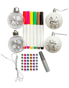Sett med 4 Julekuler og Dekoreringsutstyr - Fargelegg og Dekorer Din Egen Julepynt!