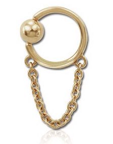 Gullfarget BCR Piercing med Hengende Lenke - 1,6 x 12 mm