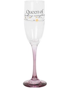 Queen of Fucking Everything - Champagneglass med Rosa Stett
