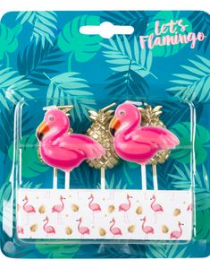 5 stk Flamingo og Ananas Kakelys - Flamingo Gold