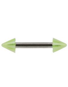 Rett Øyenbrynspiercing med Stripete Grønne og Hvite Spike Kuler - 1.2 x 8 mm