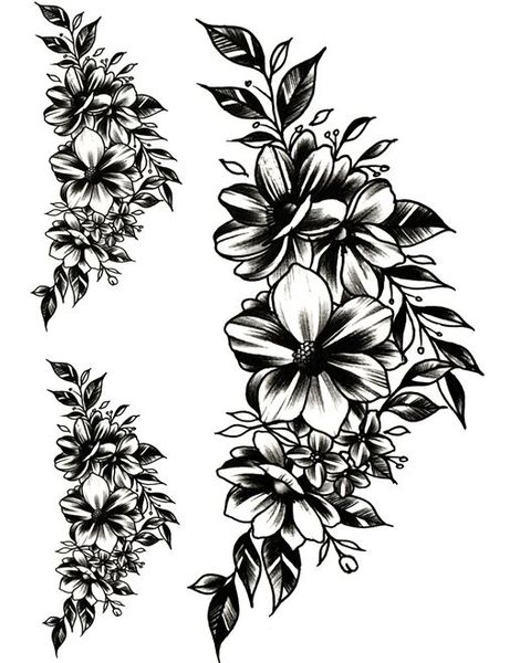 Black & White Flowers - 3 stk Tatoveringer (Fake Tattoo)