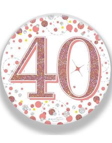 40-års Feiring Rosegull Holografisk Stor Button/Badge