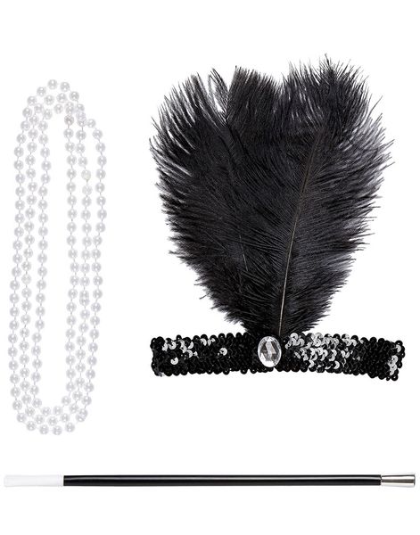 Flapper Kostymesett med Hodebånd, Perlekjede og Sigarettholder