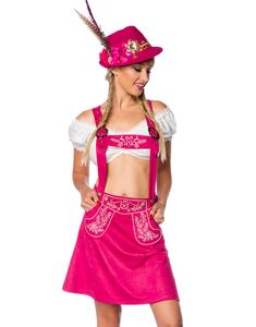 Kort A-Formet Oktoberfestskjørt i Rosa med Seler og Broderi