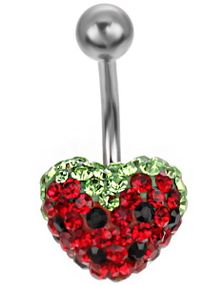 Strawberry Heart Navlepiercing - Rød/Grønn/Svart