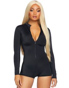 Svart Langermet Romper Jumpsuit med Glidelås