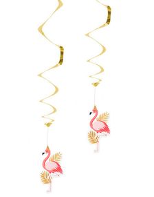 2 stk Hengende Dekorasjoner med Holografisk Gullmotiv - Flamingo Gold