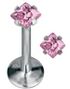 Labrett Piercing med Firkantet Rosa Sten
