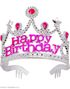 Rosa og Sølvfarget "Happy Birthday" Tiara med Stener