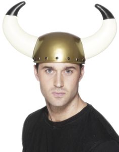 Gullfarget Vikinghjelm med Store Horn