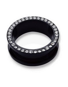 Svart Piercing Tunnel med Klare Stener