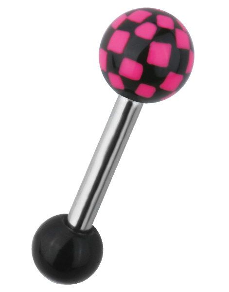 Tragus/Helix Ørepiercing m/Sjakkmønster - Svart/Rosa