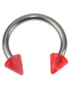 Rund Øyenbrynspiercing med Røde og Hvite Spike Kuler - 1.2 x 8 mm