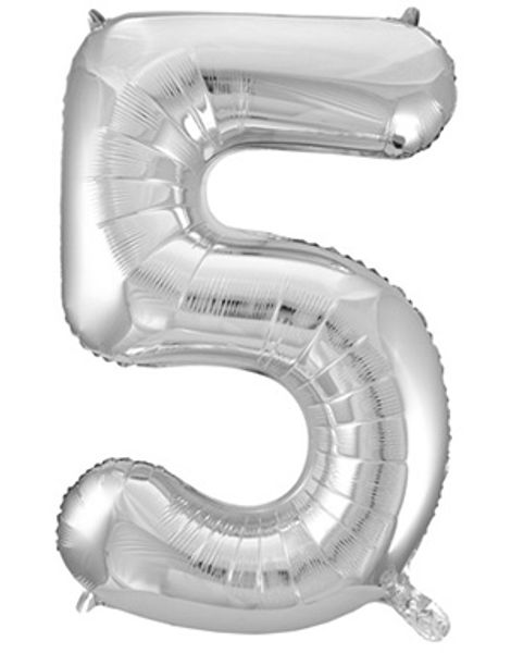 Tallet 5 - Sølvfarget JUMBO Folieballong 86 cm