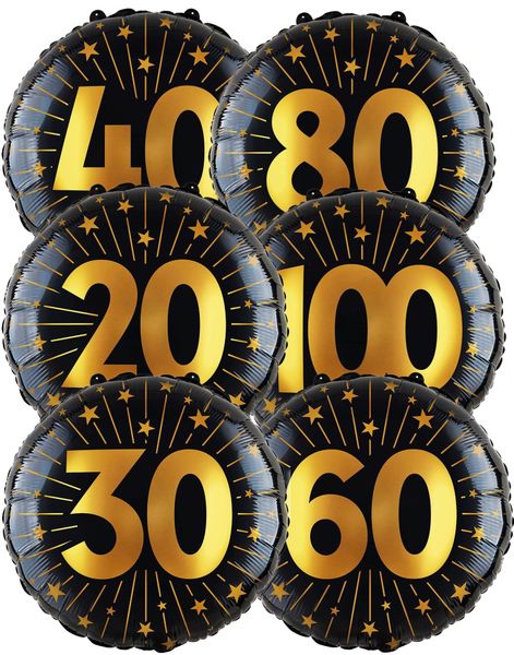 Jubileum Folieballong - Rund Svart og Gullfarget Folieballong 46 cm