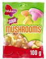 Pose med Malaco Sour Mushrooms - Forskjellige Sure Skumbiter 100 gram