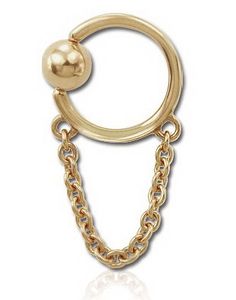 Gullfarget BCR Piercing med Hengende Lenke - 1,6 x 12 mm