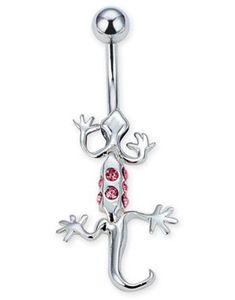 Salamander med Rosa Stener & Bevegelige Ledd-  Navlepiercing i Ekte Sølv